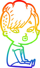 rainbow gradient line drawing cartoon surprised girl