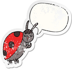 cute cartoon ladybug and speech bubble distressed sticker