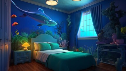 bedroom interior under the sea