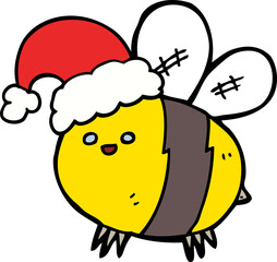 cute cartoon bee wearing christmas hat