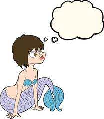 cartoon pretty mermaid with thought bubble