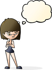 cartoon angry woman with thought bubble