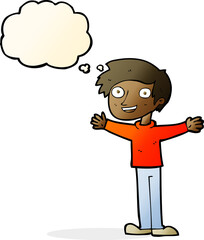 cartoon enthusiastic man with thought bubble