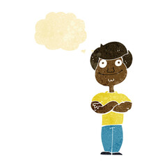 cartoon happy man with thought bubble