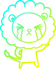cold gradient line drawing cartoon crying lion