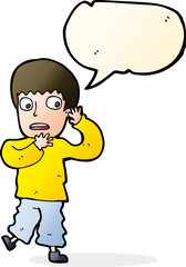 cartoon frightened boy with speech bubble