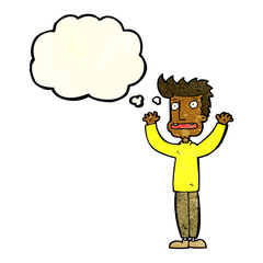 cartoon stressed man with thought bubble
