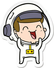 sticker of a happy cartoon astronaut