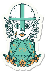 elf fighter with natural twenty dice roll sticker