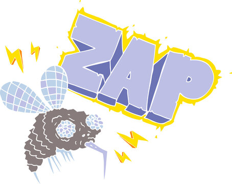 flat color illustration of a cartoon fly zapped