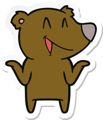 sticker of a laughing bear cartoon