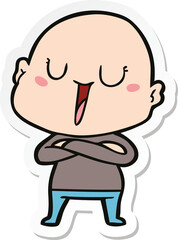 sticker of a happy cartoon bald man
