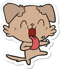 sticker of a cartoon panting dog