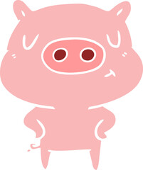 flat color style cartoon content pig