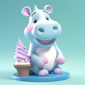 Hippo cartoon, Hippo illustrated character, Hippo 2D character, Cute Hippo cartoon, Hippo character, Baby Hippo character, Cute Hippo character - AI generative technology