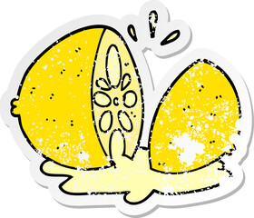 distressed sticker of a cartoon cut lemon