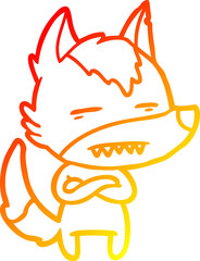 warm gradient line drawing cartoon wolf showing teeth