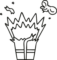 quirky line drawing cartoon of an explosive present