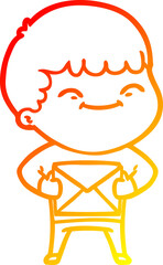 warm gradient line drawing cartoon happy boy