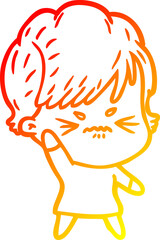warm gradient line drawing cartoon frustrated woman