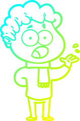 cold gradient line drawing cartoon man gasping in surprise