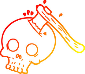 warm gradient line drawing cartoon axe in skull