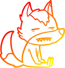 warm gradient line drawing cartoon sitting  wolf showing teeth