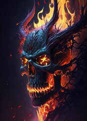 close up of a skull with flames coming out of it, fantasy skull, burning skeleton, dark fantasy 