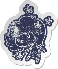 distressed old sticker of a cute kawaii girl