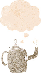 cartoon old kettle and thought bubble in retro textured style