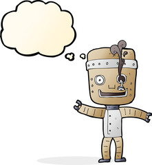 cartoon funny old robot with thought bubble