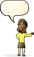 cartoon woman gesturing to show something with speech bubble