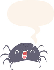 cartoon halloween spider and speech bubble in retro style