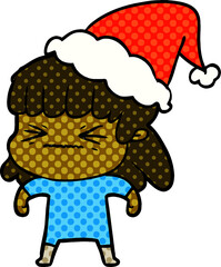 comic book style illustration of a woman wearing santa hat