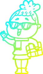 Fototapeta premium cold gradient line drawing cartoon happy woman wearing spectacles