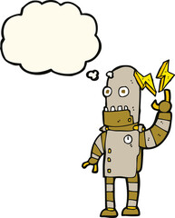 cartoon old robot with thought bubble