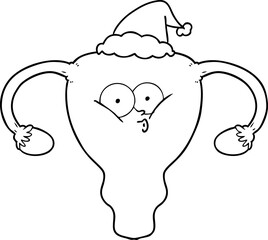 line drawing of a uterus wearing santa hat