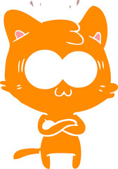 flat color style cartoon surprised cat