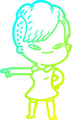 cold gradient line drawing cute cartoon girl with hipster haircut