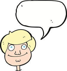 cartoon happy boy's face with speech bubble