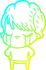 cold gradient line drawing cartoon woman crying