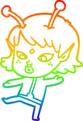 rainbow gradient line drawing pretty cartoon alien girl