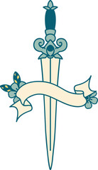 tattoo with banner of dagger