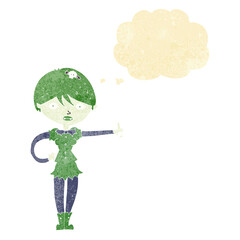 cartoon vampire girl giving thumbs up symbol with thought bubble