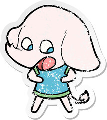 distressed sticker of a cute cartoon elephant