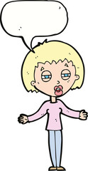 cartoon suspicious woman with speech bubble