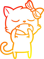 warm gradient line drawing cartoon yawning cat