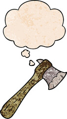 cartoon axe and thought bubble in grunge texture pattern style