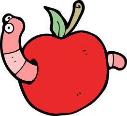 cartooon worm in apple