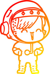 warm gradient line drawing happy cartoon space girl